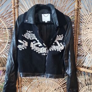 Medium Anthropologie faux leather moto jacket with knit design